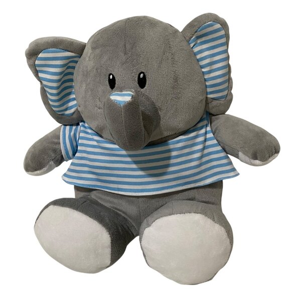Nulife Matters Elephant Plush 13" Sitting Gray Striped T-Shirt Stuffed Animal - Picture 1 of 9